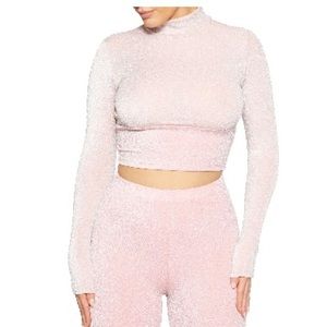 Naked Wardrobe Pink Cropped Sparkle Top